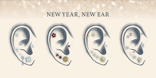 New Year, New Ear with 4 ears featuring various NeoMetal Gem ends set into the ears.