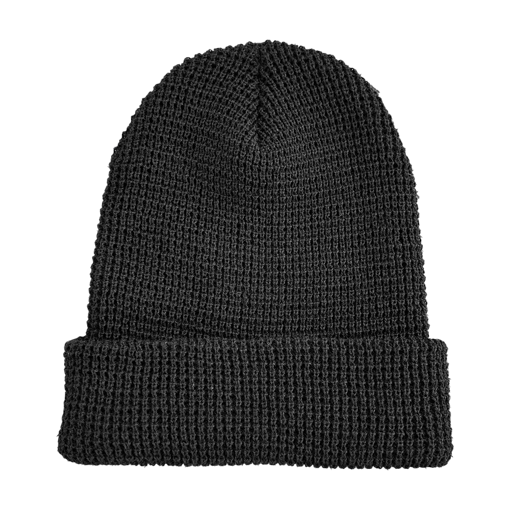 Black waffle knit beanie with cuff and rubber Neometal logo