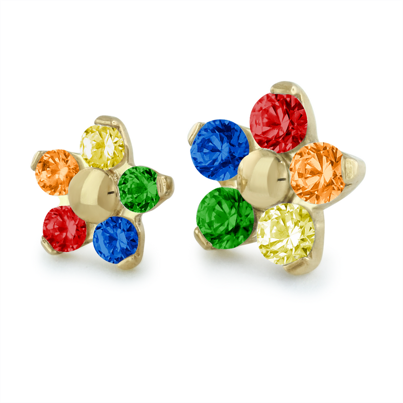 18K Flower Gem End with rainbow gems