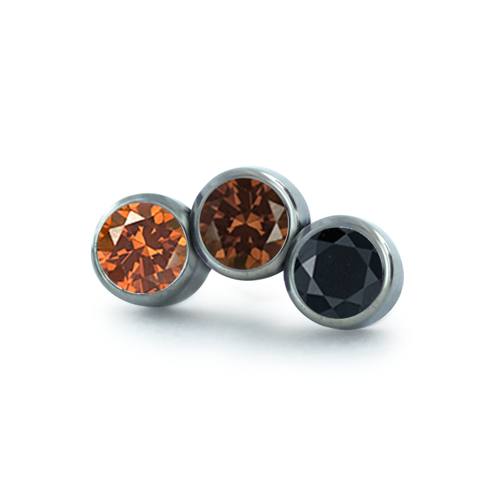 Brown color option for the three pieced petite curve bezel set cluster with faceted gems