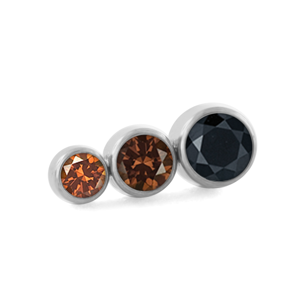 Brown color options for the three pieced taper bezel set cluster with faceted gems