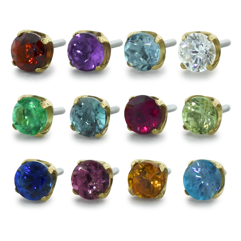 18K Gold Prong Set gem ends with birthstones
