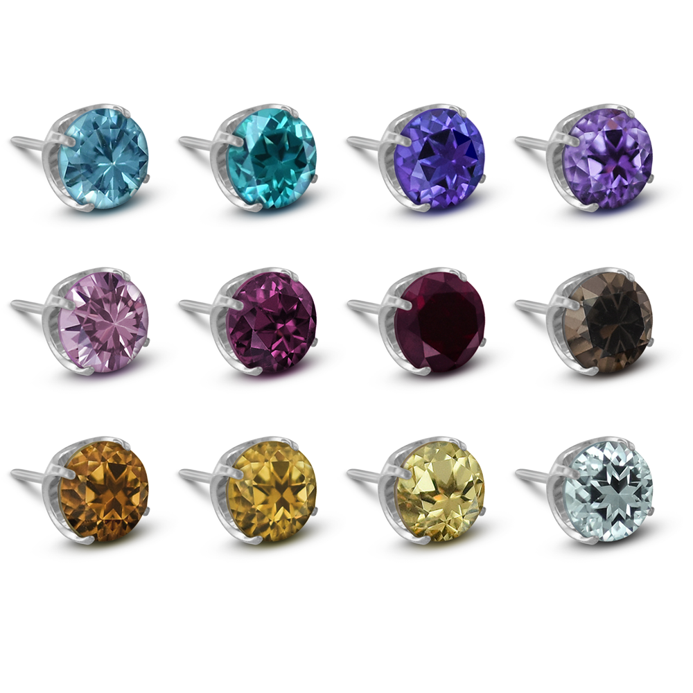 A variety of Semi Precious Gems set in a threadless titanium prong setting