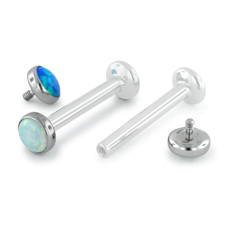 Threaded Tongue Cabochon Cabochons on their side, showing the post and in the tongue labret
