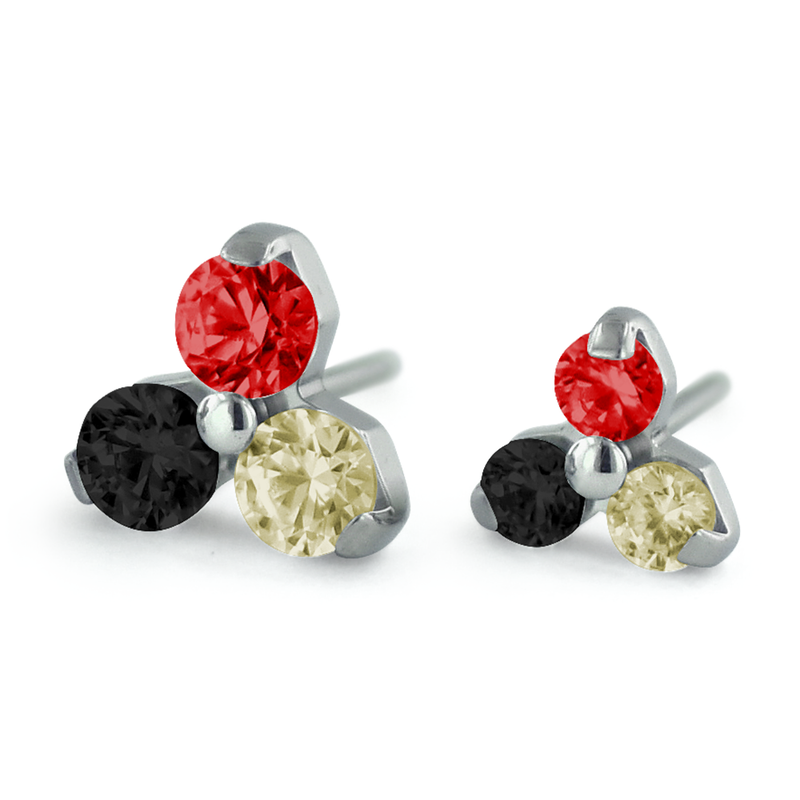 Threadless Titanium Trinity Gem End with Ruby, Champagne, and Black Gems