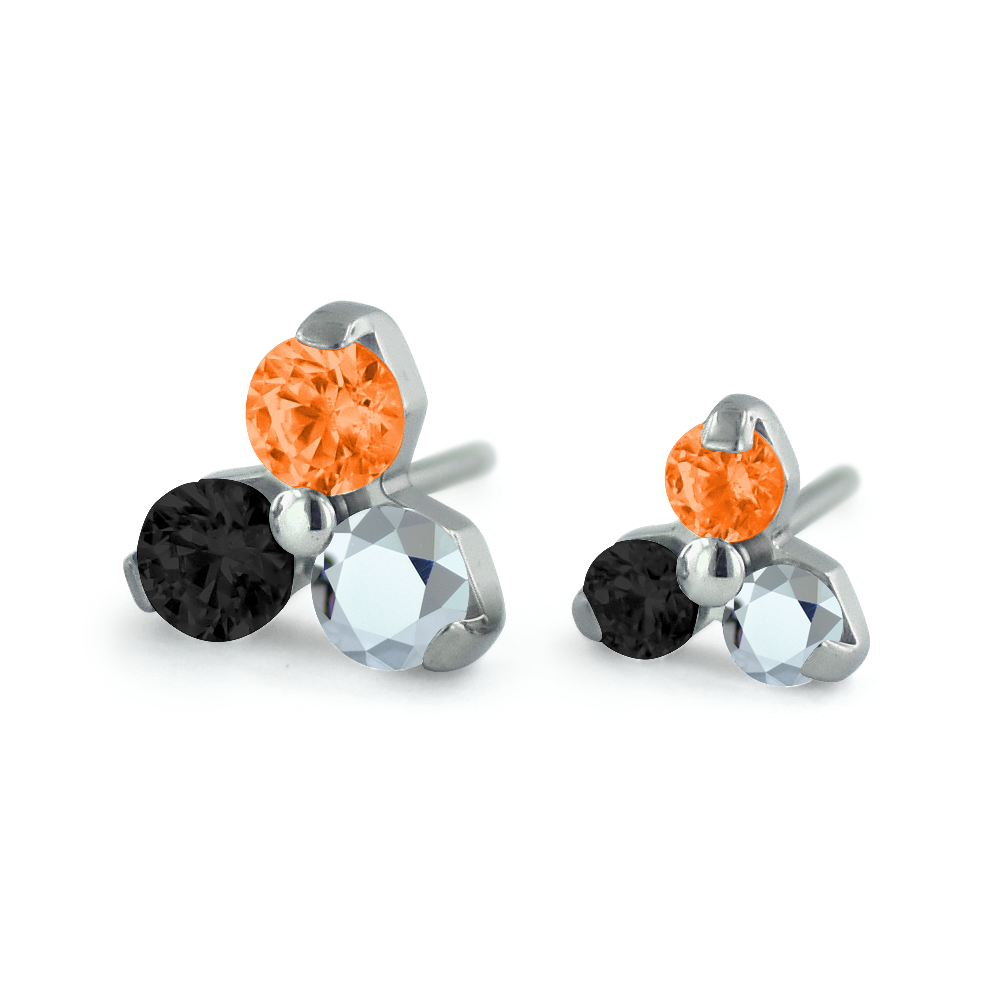 2mm and 1.5mm Titanium Trinities featuring Orange, Black, and Cubic Zirconia Faceted Gems