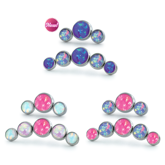 Dreamhouse Collection Titanium Bezel Set Cabochon Curved Clusters featuring our Pink Dreams, Out-of-the-Box, and Midge...Not Discontinued color combinations