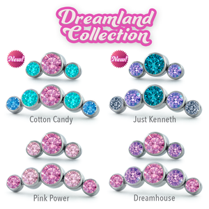 Dreamhouse Collection Titanium Bezel Set Faceted Curved Clusters featuring our Cotton Candy, Just Kenneth, Pink Power, and Dreamhouse color combinations