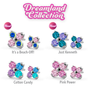 Dreamland Collection Titanium Forte Gem Ends featuring our Pink Power, Cotton Candy, It's a Beach-Off!, and Just Kenneth color combinations