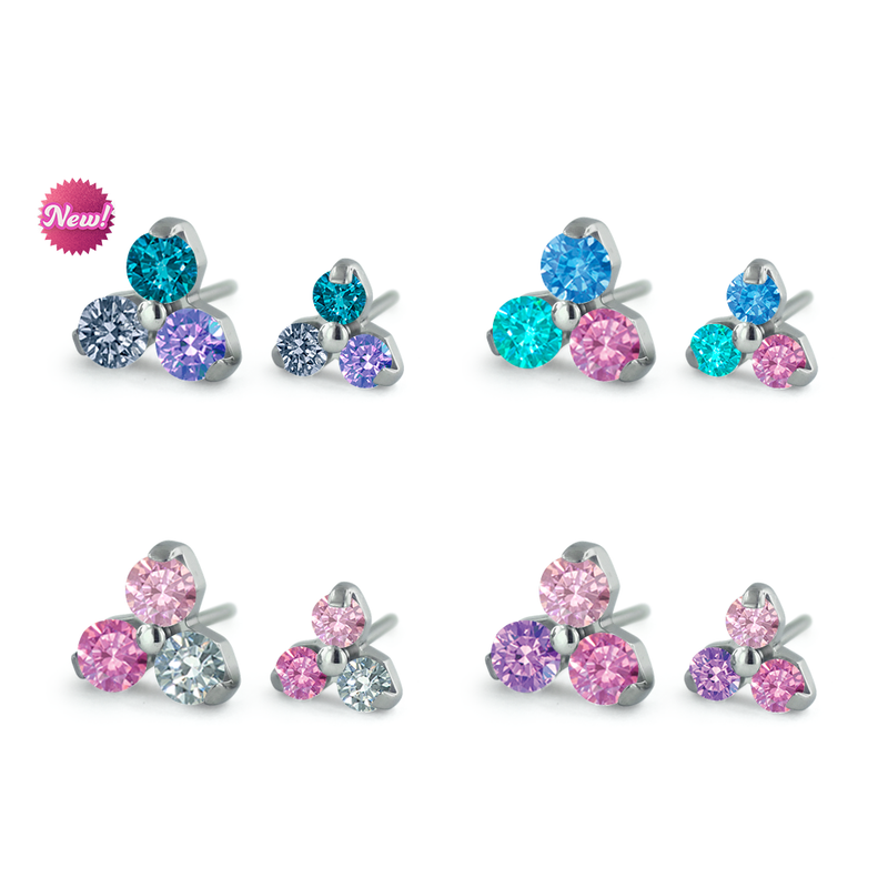 Dreamland Collection Titanium Trinity Gem Ends featuring our Pink Power, Dreamhouse, Cotton Candy, and Just Kenneth color combinations
