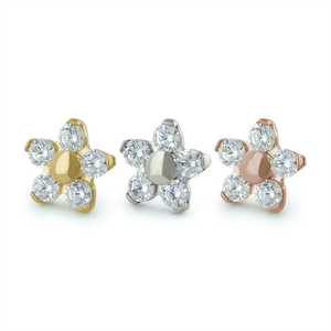 18K Flower Gem Ends in Yellow Gold, White Gold, and Rose Gold with Cubic Zirconia gems