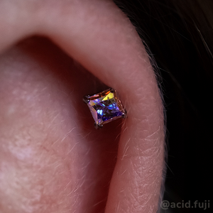 AB princess cut gem in helix piercing 