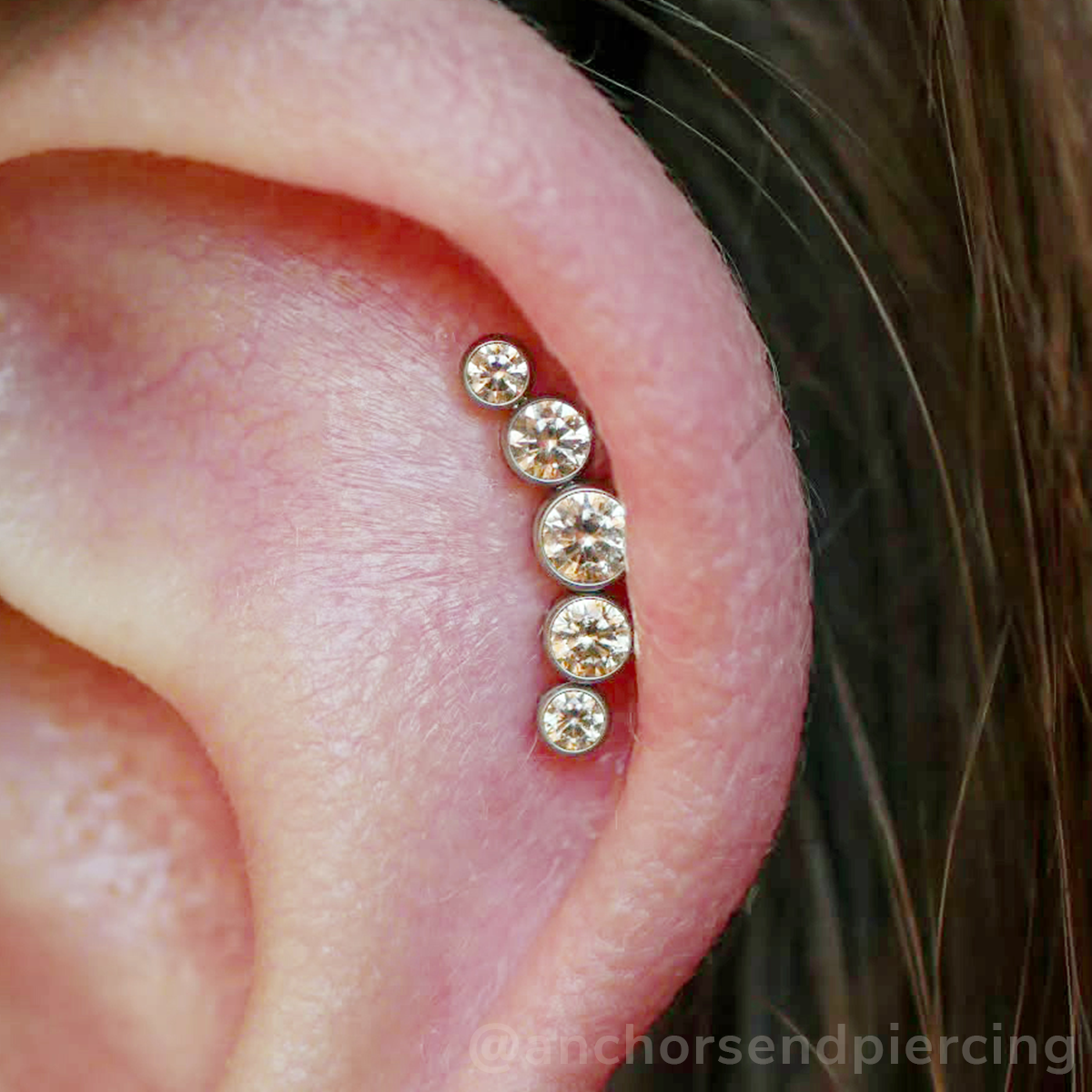 Titanium Bezel Set Gem Cluster - Curved - NeoMetal Inc