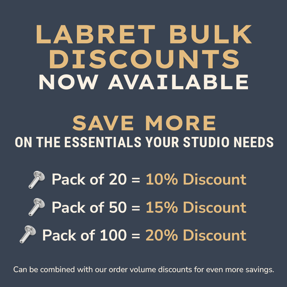 NeoMetal is proud to offer the industry's widest selection of labrets, and now you can save more with new bulk discounts.​  Pack of 20  = 10% discount ​  Pack of 50 = 15% discount ​  Pack of 100  = 20% discount 