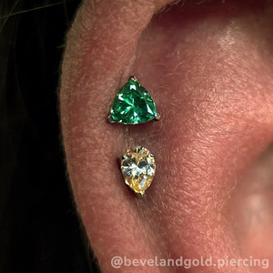 Green Trillion Cut Gem in helix piercing