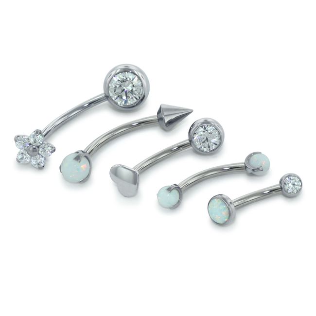 Threadless Titanium Curved Barbells with a variety of ends