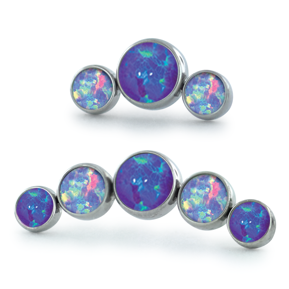 Dreamland Collection Titanium Bezel Set Cabochon Curved Clusters with Peacock and White Opal Cabochons