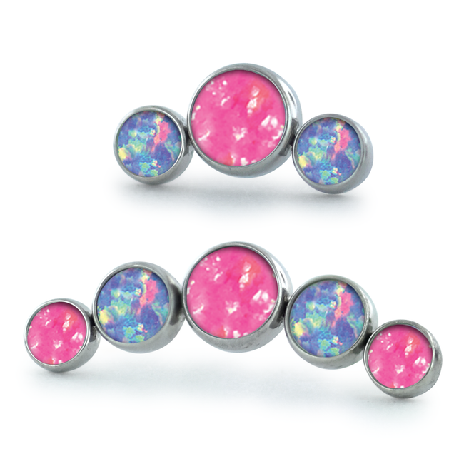 Dreamland Collection Titanium Bezel Set Cabochon Curved Clusters with Lavender and Hot Pink Cabochons
