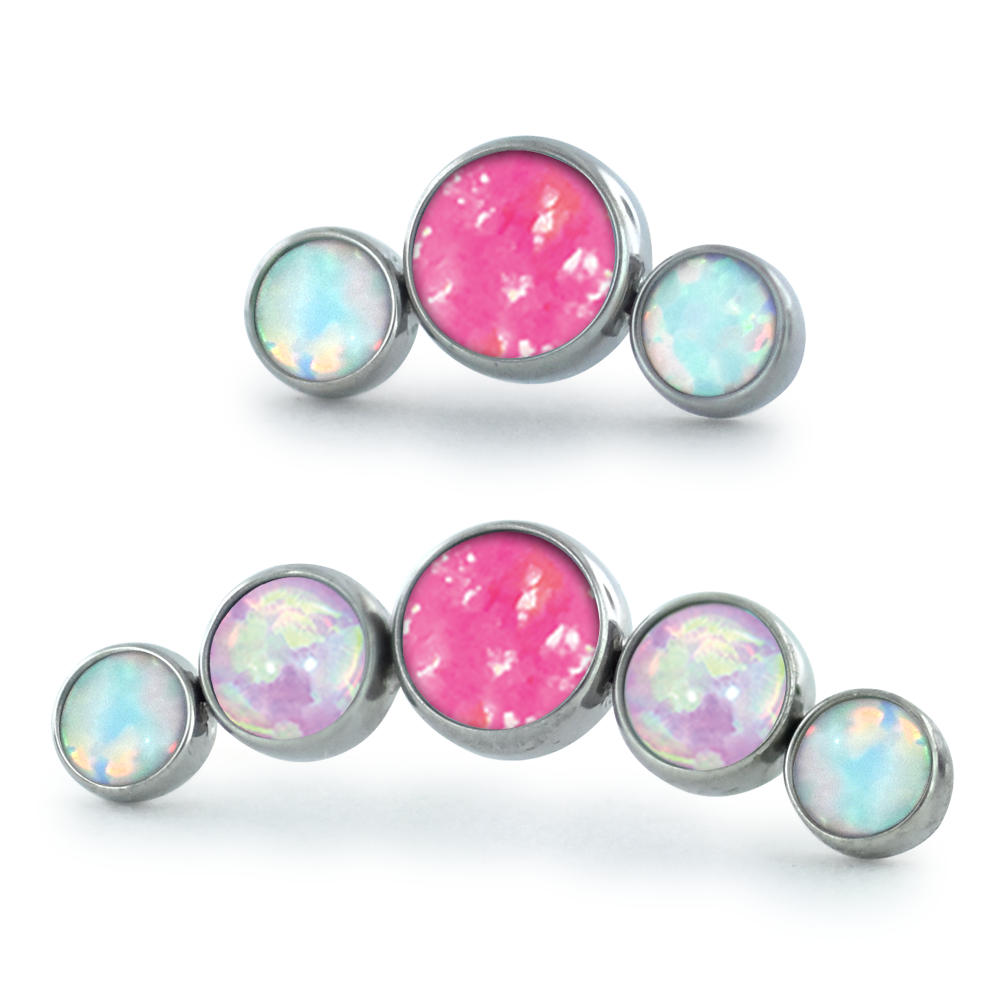 Dreamland Collection Titanium Bezel Set Cabochon Curved Clusters with White Opal and Hot Pink Cabochons