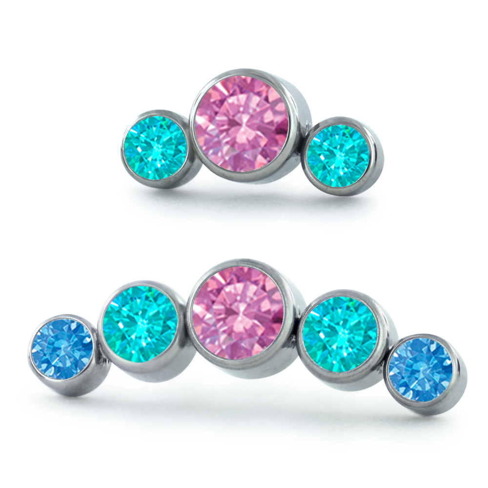 Dreamland Collection Titanium Bezel Set Gem Curved Clusters with Cotton Candy colors