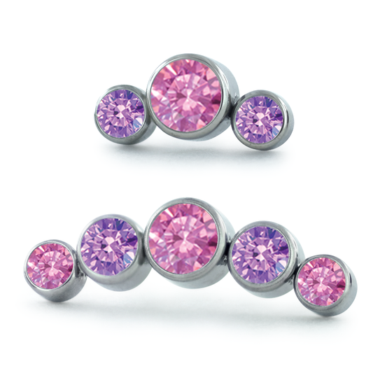 Dreamland Collection Titanium Bezel Set Gem Curved Clusters with Pink and Fancy Purple Gems