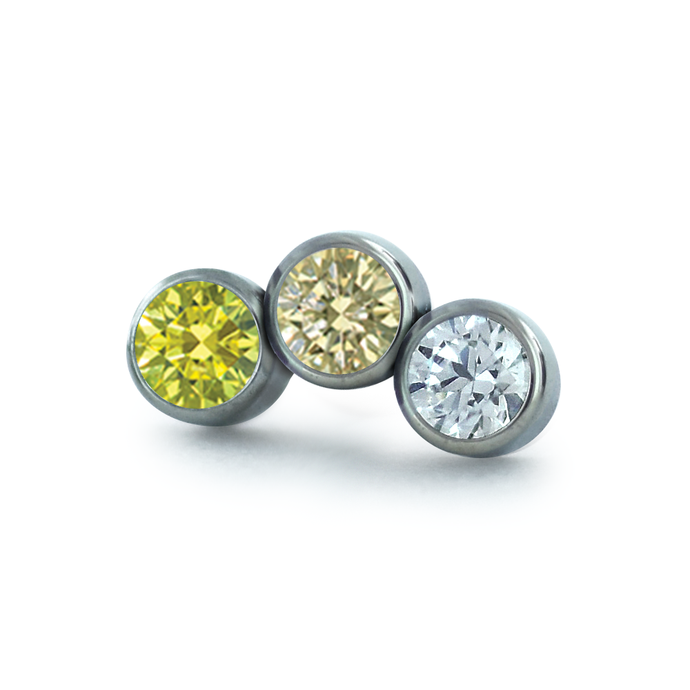 Yellow color options for the three pieced petite curve bezel set cluster with faceted gems