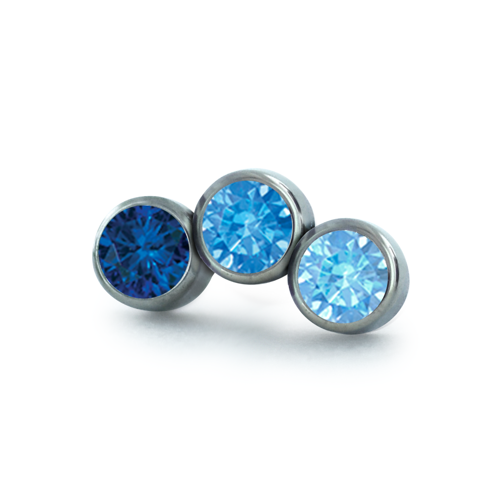 Blue color options for the three pieced petite curve bezel set cluster with faceted gems