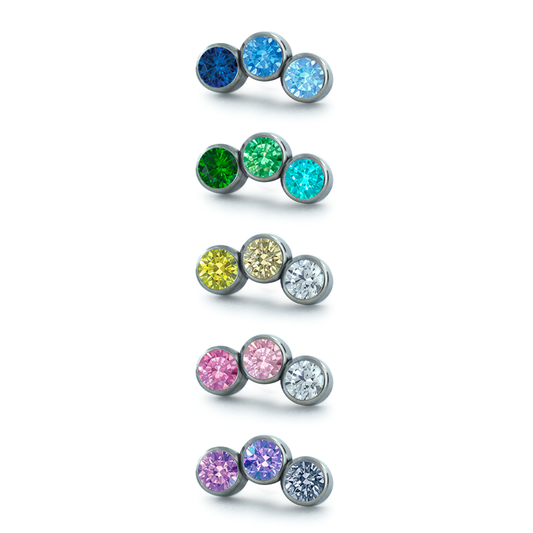 5 color options for the three pieced petite curve bezel set cluster with faceted gems
