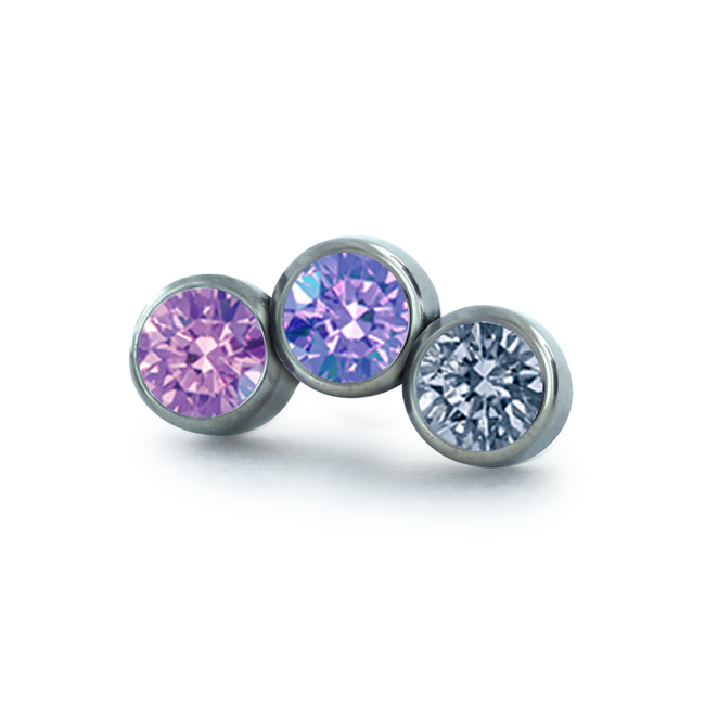 Purple color options for the three pieced petite curve bezel set cluster with faceted gems