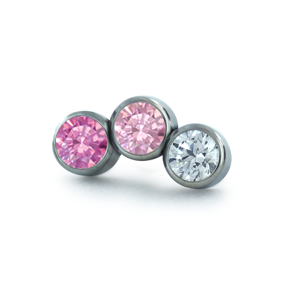 Pink color options for the three pieced petite curve bezel set cluster with faceted gems