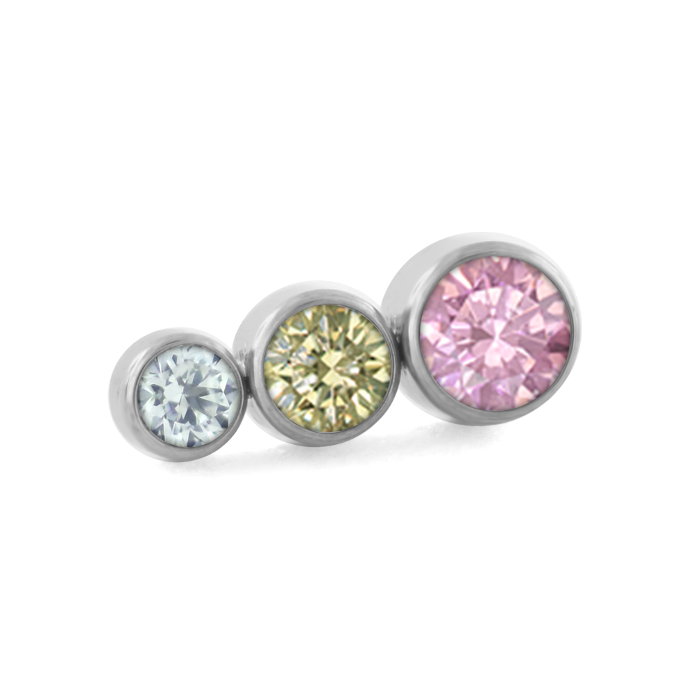 Pink/champagne color option for the three pieced taper bezel set cluster with faceted gems