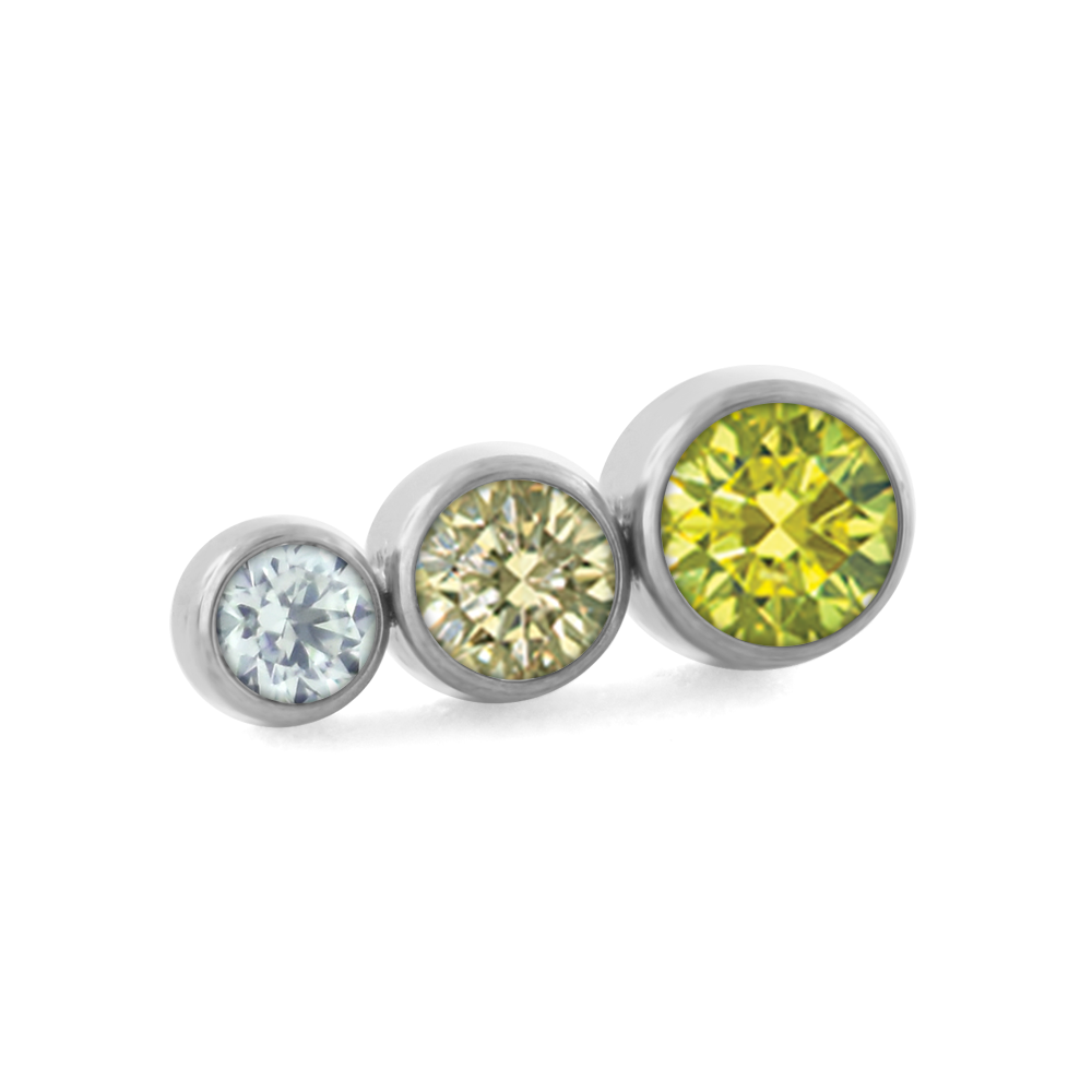 Yellow color options for the three pieced taper bezel set cluster with faceted gems
