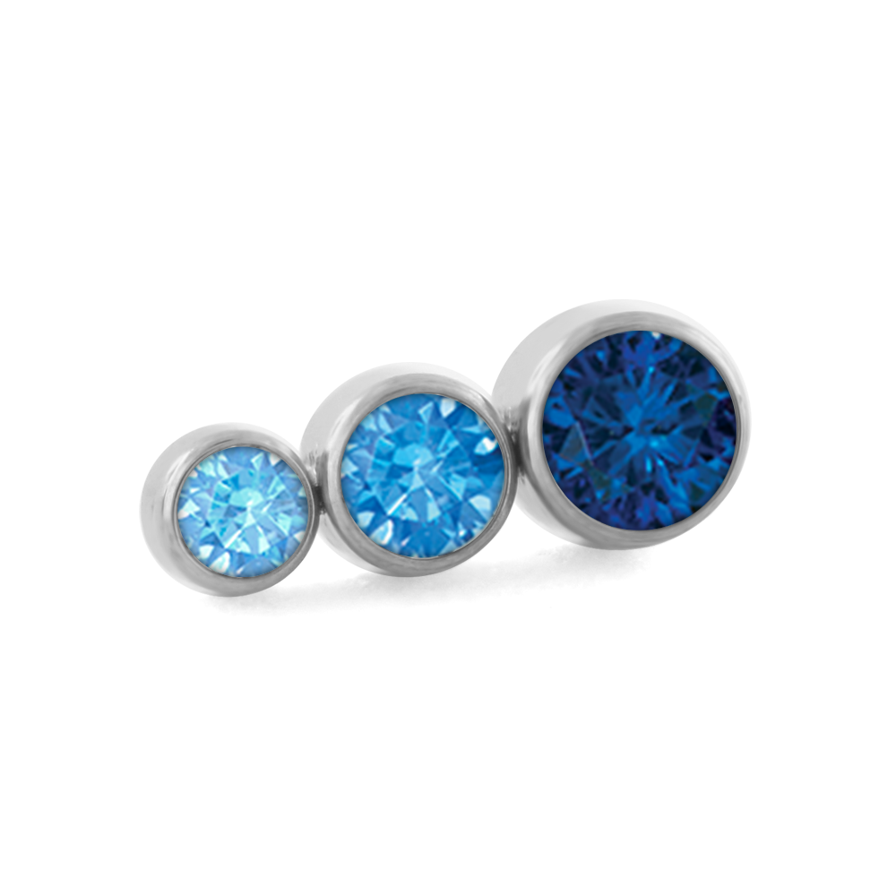 Blue color options for the three pieced taper bezel set cluster with faceted gems