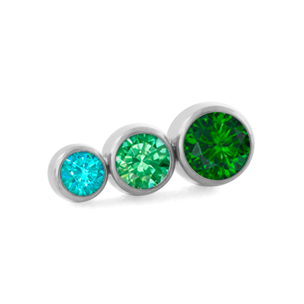 Green color options for the three pieced taper bezel set cluster with faceted gems
