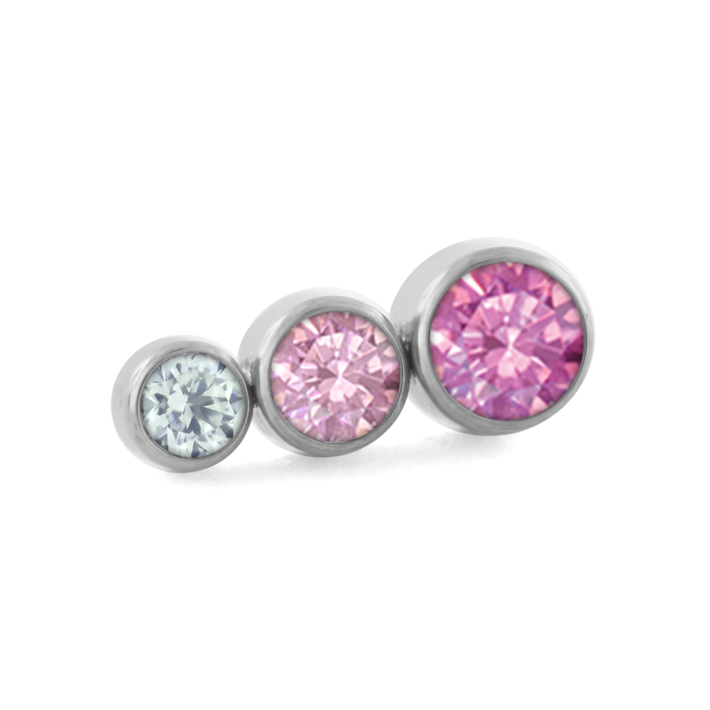 Pink color options for the three pieced taper bezel set cluster with faceted gems