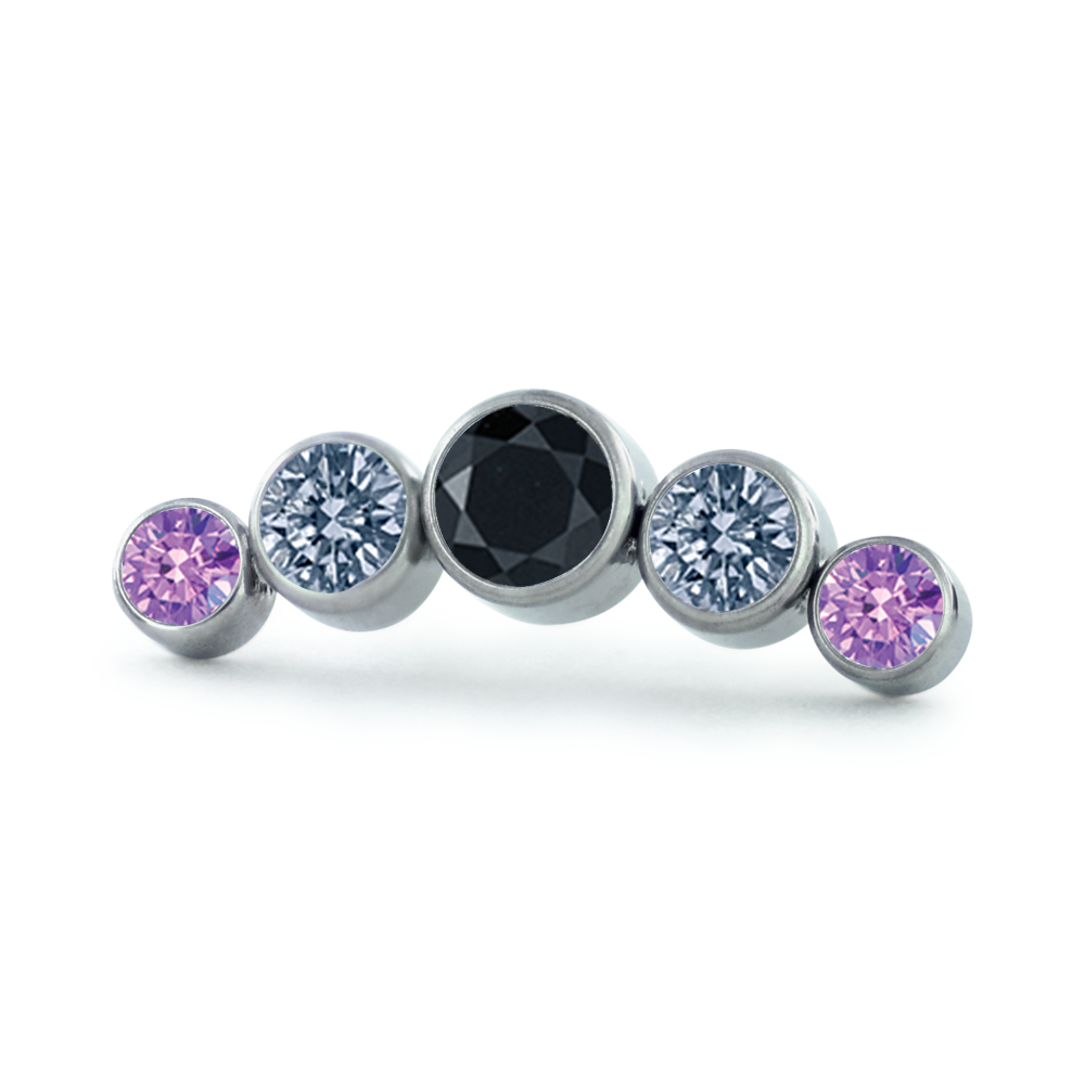 Threadless Titanium Curved Bezel Set Clusters featuring faceted colors for the Asexual Flag