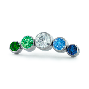 Threadless Titanium Curved Bezel Set Clusters featuring faceted colors for the Gay Man Flag