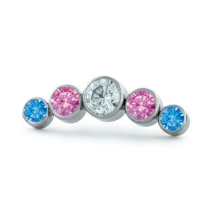 Threadless Titanium Curved Bezel Set Clusters featuring faceted colors for the Transgender Flag