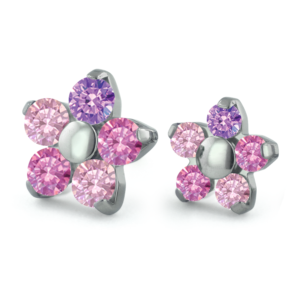 Dreamland Collection Titanium Flower Gem Ends with Pink, Fancy Purple, and Morganite Gems