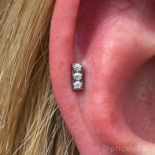 Threadless Titanium 5 Gem Bar and 3 Gem Bar featuring Cubic Zirconia Gems