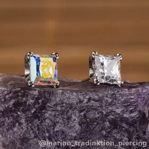 aurora borealis and cz princess cut prong set gems