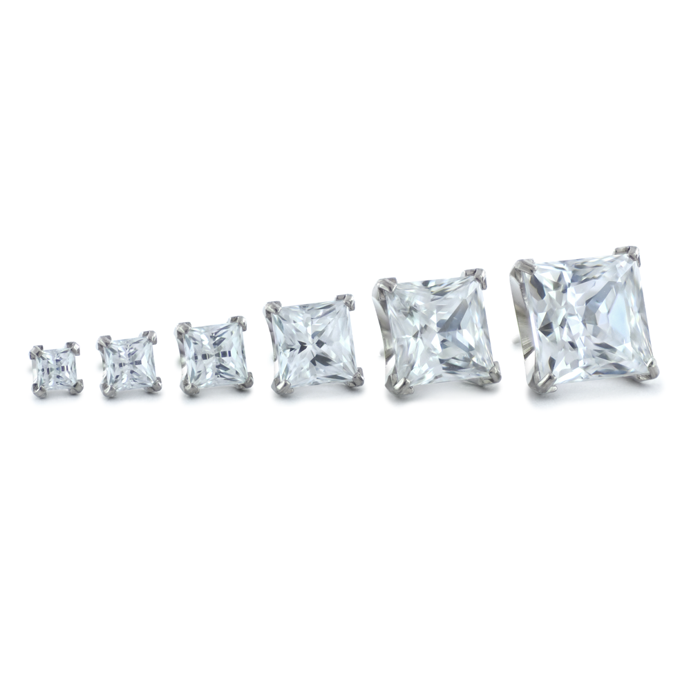 2mm to 6mm Princess Cut Gem Ends with Cubic Zirconia Gems