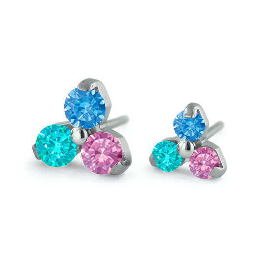 Dreamland Collection Titanium Trinity Gem Ends with Pink, Mint Green, and Arctic Blue Gems