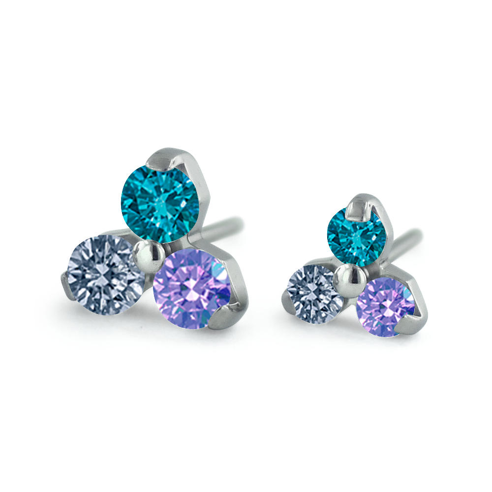 Dreamland Collection Titanium Trinity Gem Ends with London Blue, Lavender, and Ocean Gray Gems