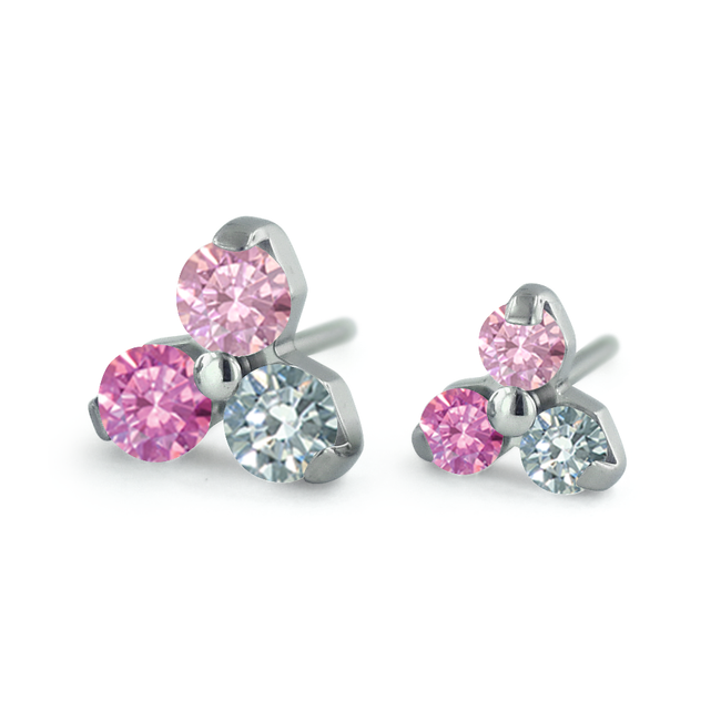 Dreamland Collection Titanium Trinity Gem Ends with Pink, Morganite, and Cubic Zirconia Gems