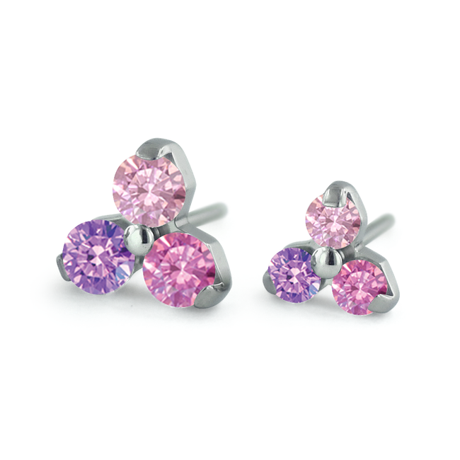 Dreamland Collection Titanium Trinity Gem Ends with Pink, Morganite, and Fancy Purple Gems