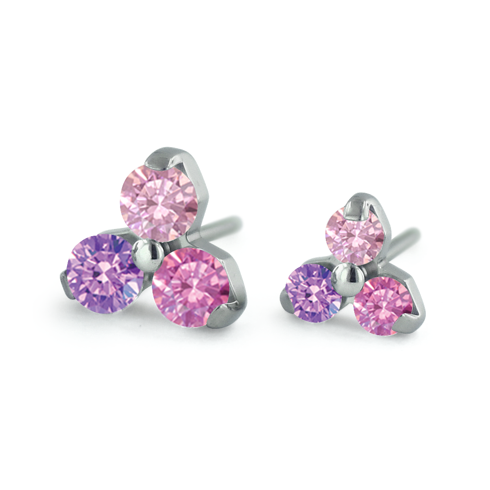Dreamland Collection Titanium Trinity Gem Ends with Pink, Morganite, and Fancy Purple Gems