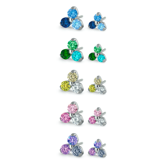 5 color options for the threadless titanium trinity gem ends