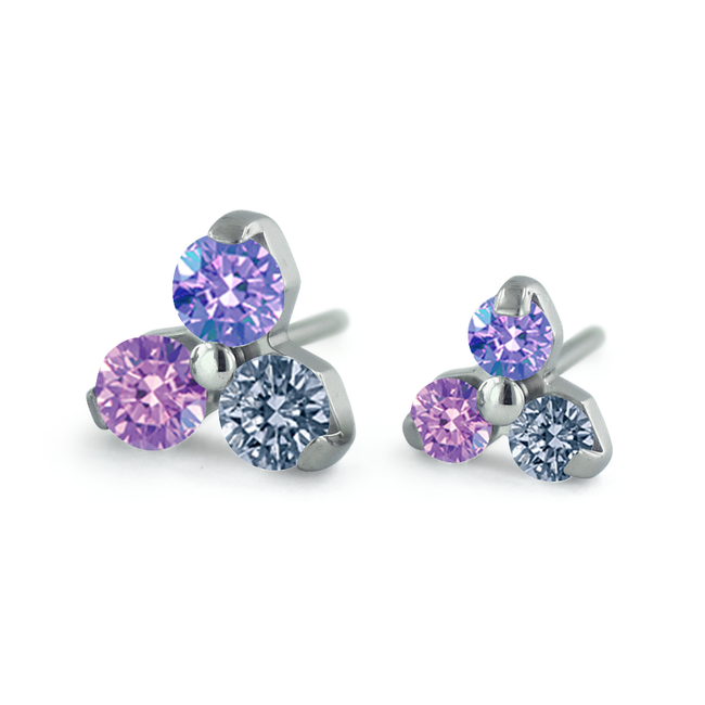 Purple color options for the threadless titanium trinity gem ends