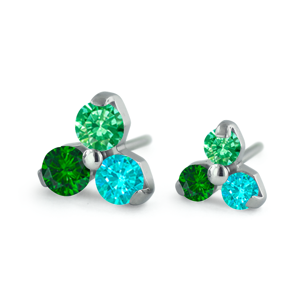 Green color options for the threadless titanium trinity gem ends